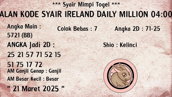 Prediksi Ireland Daily Million 04:00 WIB