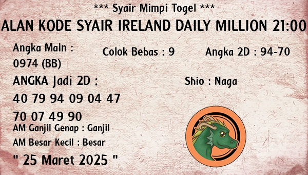 Prediksi Ireland Daily Million 21:00 WIB