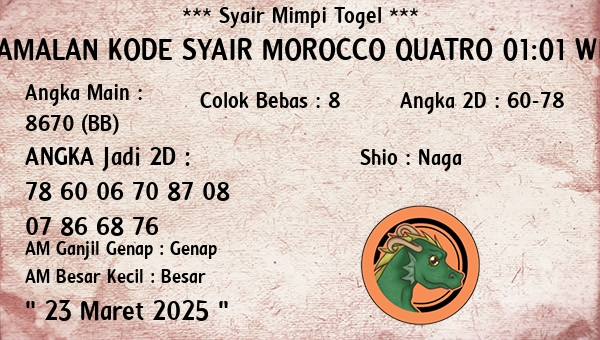 Prediksi Morocco Quatro 01:01 WIB